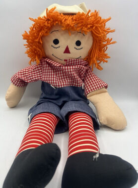 Vintage Wynelle Raggedy Ann Cloth Doll Red Yarn Hair Handmade Plush Toy 22”